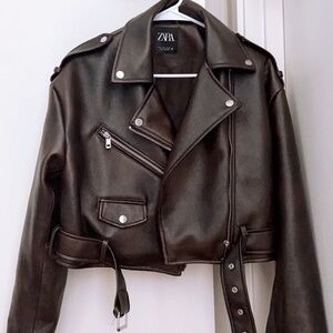 Zara Women's Brown Faux Leather Jacket